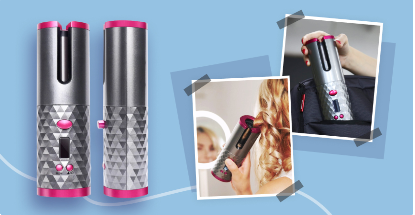 Hair straightener with geometric pattern on a blue background