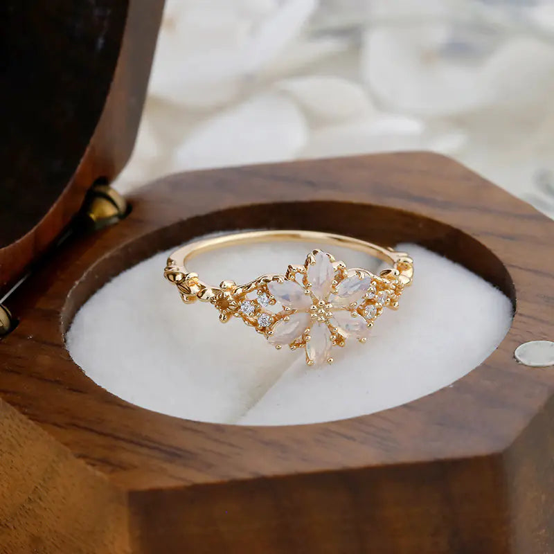 S925 Silver 14K Opal Zircon Luxury Ring